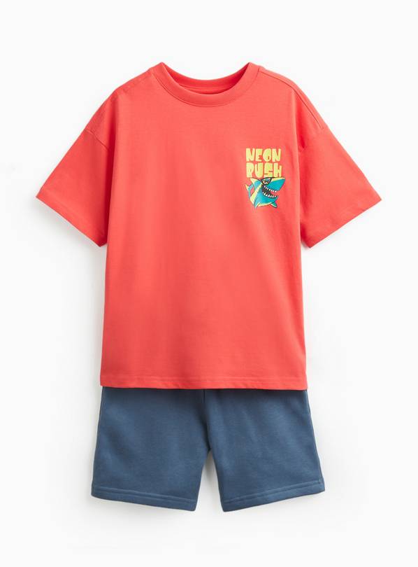 Neon Shark Graphic Print T-Shirt & Shorts Set 12 years